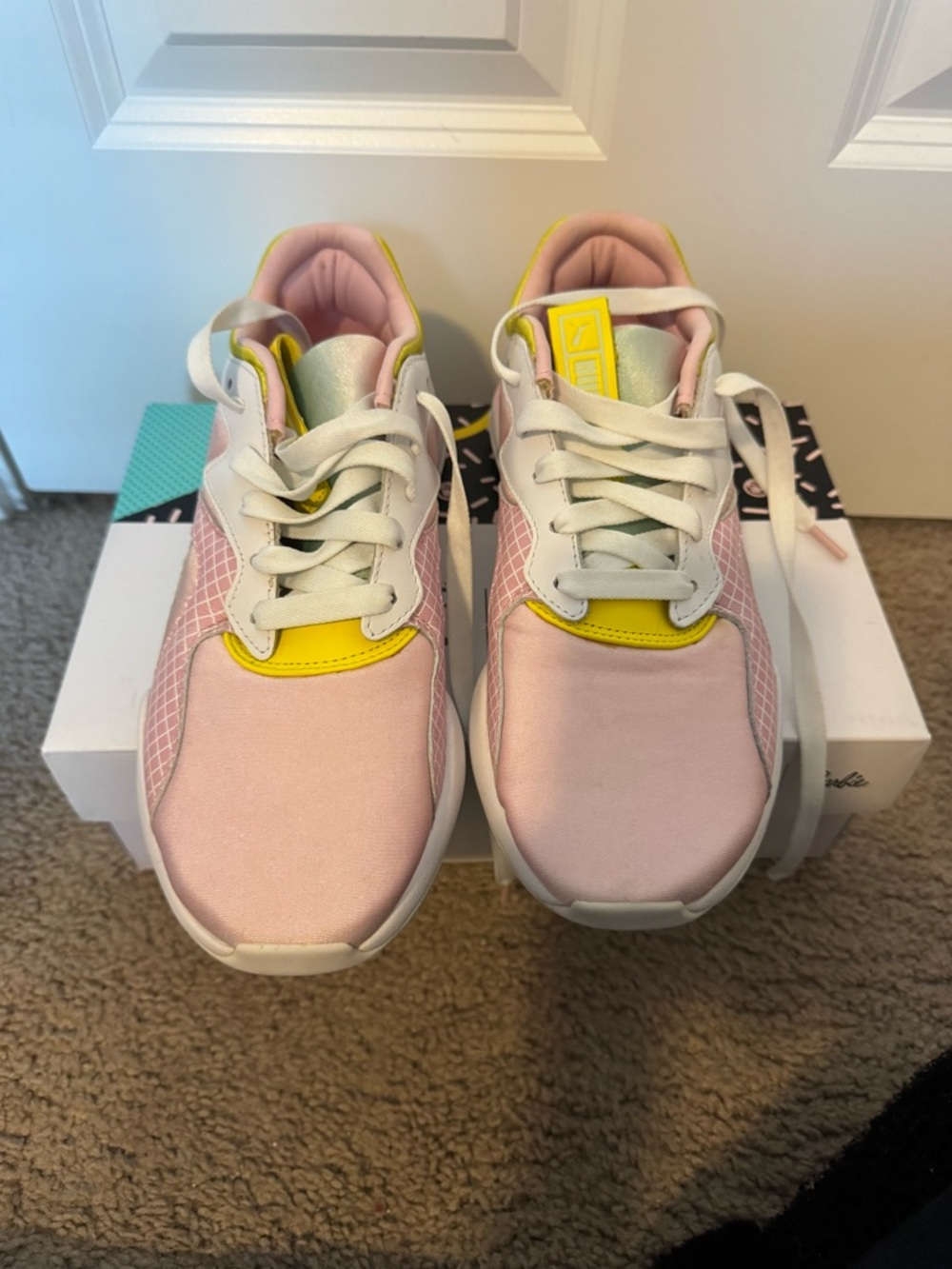 Puma Pink and Yellow Girls' Lightweight Sneakers